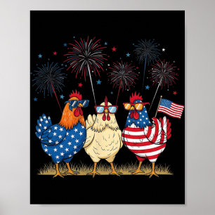 Patriotic Chicken Squad July 4th Humour American F Poster