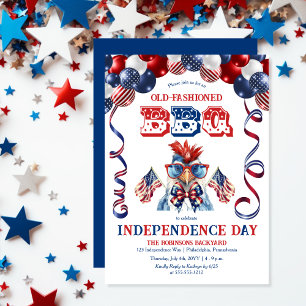 Patriotic Chicken Sunglasses Independence Day BBQ Invitation