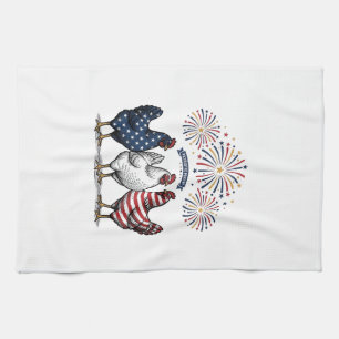 Patriotic Chicken Trio Vintage Engraving Vector De Tea Towel
