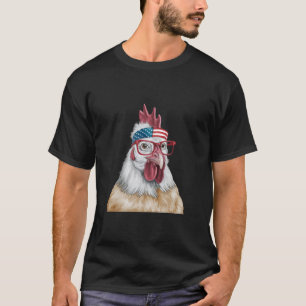 Patriotic Chicken with American Bandanna Funny Far T-Shirt