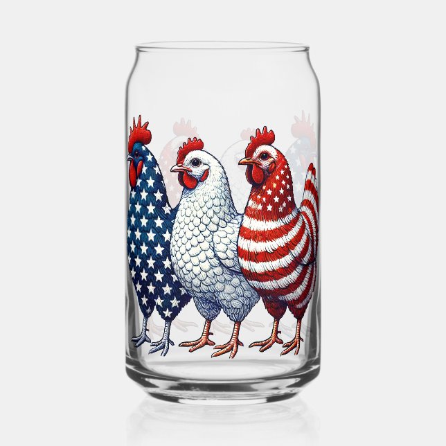 Patriotic Chickens  Can Glass (Front)