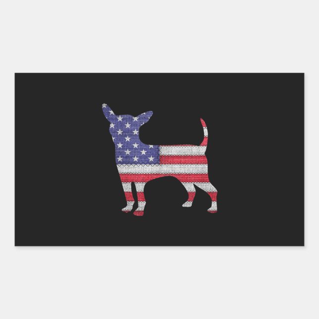 Patriotic Chihuahua American Flag Embroidery Rectangular Sticker (Front)