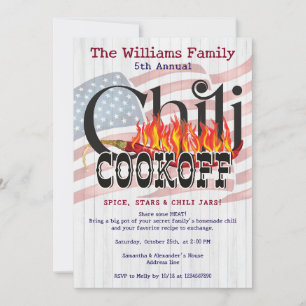 Patriotic Chilli Cookoff Rustic Flag Fall Party Invitation