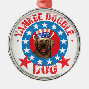 Patriotic Chocolate Lab Metal Ornament