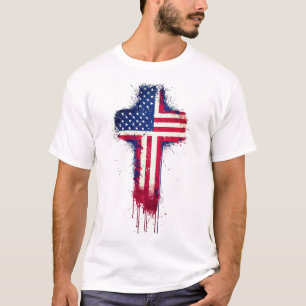"Patriotic Christian American Flag Cross  T-Shirt