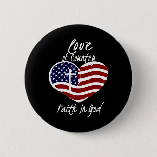 Patriotic Christian Faith In God Heart Cross Ameri 6 Cm Round Badge
