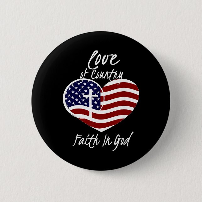 Patriotic Christian Faith In God Heart Cross Ameri 6 Cm Round Badge (Front)