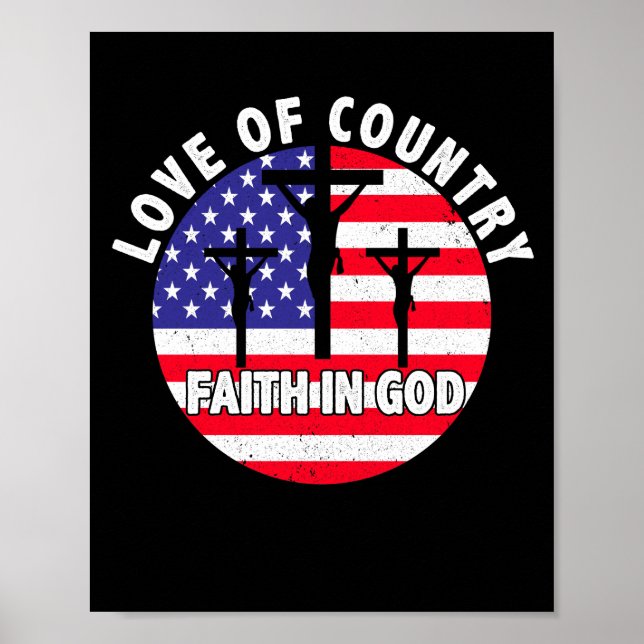 Patriotic Christian Faith In God Heart USA Flag Poster (Front)