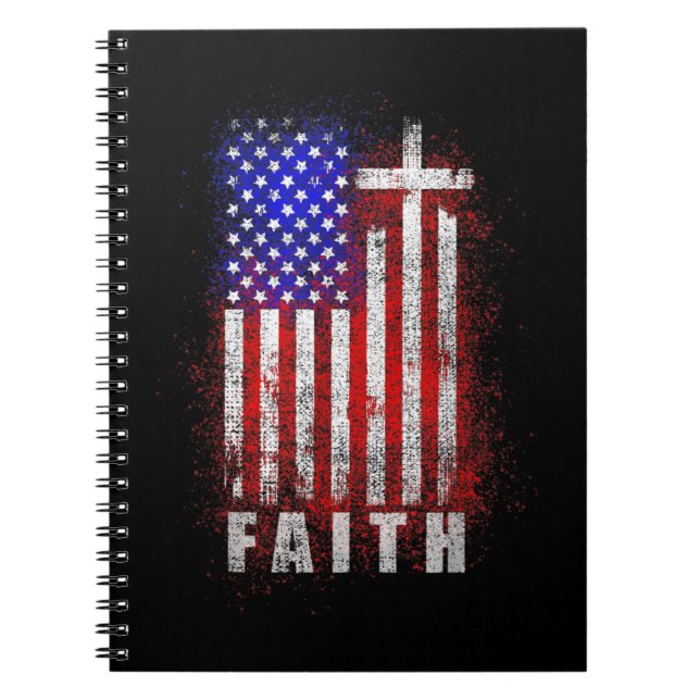 Patriotic Christian Faith Love Jesus American Flag Notebook (Front)