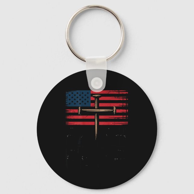 Patriotic Christian Faith Over Fear American Flag  Key Ring (Front)