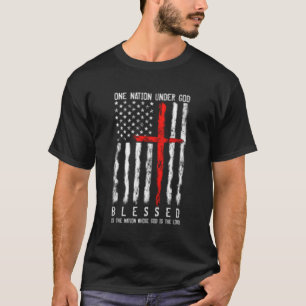 Patriotic Christian Flag Blessed One Nation Under  T-Shirt
