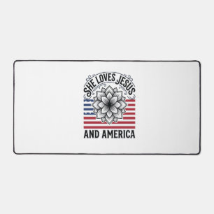 Patriotic Christian Flower Vintage T-Shirt Desk Mat