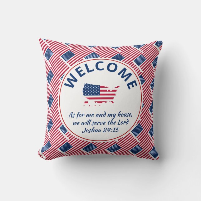 Patriotic Christian USA FLAG Welcome Cushion (Front)