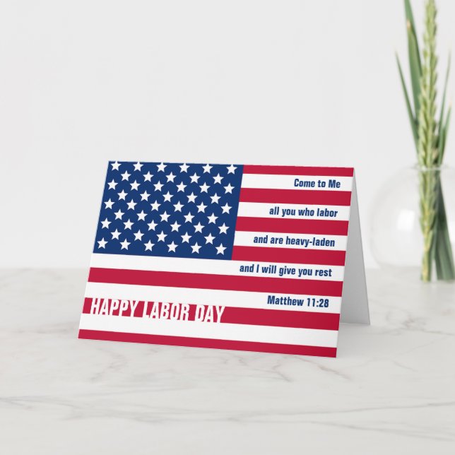 Patriotic Christian USA HAPPY LABOR DAY  Thank You Card (Front)