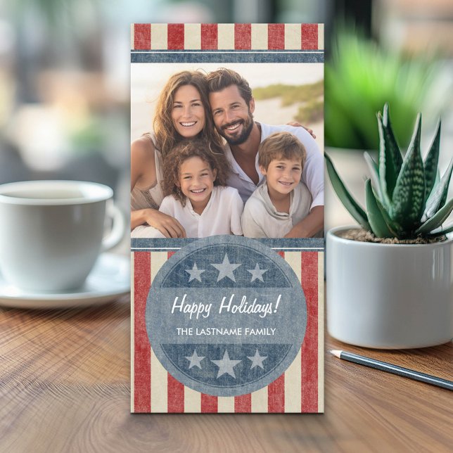 Patriotic Christmas 1 photo American Flag Holiday Card (Custom Holiday Photo card - Can be used for any event)