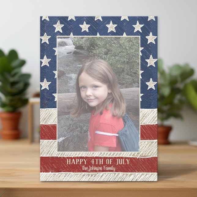 Patriotic Christmas 1 photo American Flag Vertical Holiday Card (Unique Photo Card)