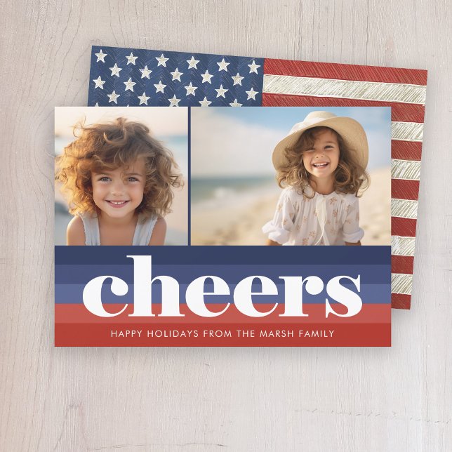 Patriotic Christmas 2 photo American Flag Holiday Card (Patriotic Christmas card - red, white and blue stars)