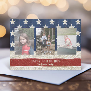 Patriotic Christmas 3 photo American Flag Vertical Holiday Card