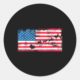 Patriotic Christmas Aamerican Flag - Santa Flying Classic Round Sticker