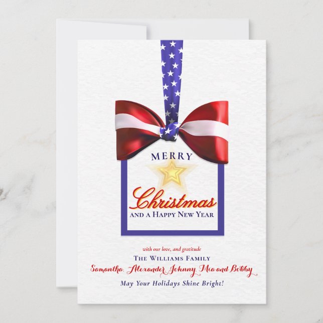 Patriotic Christmas America Flag Bow 2026 Calendar Holiday Card (Front)