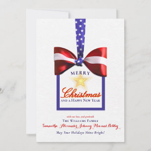 Patriotic Christmas America Flag Bow 2026 Calendar Holiday Card