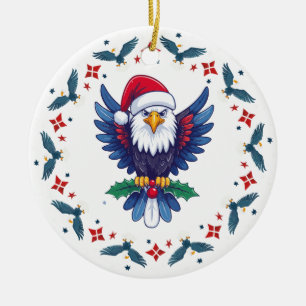 Patriotic Christmas American Bold Eagle Ceramic Ornament