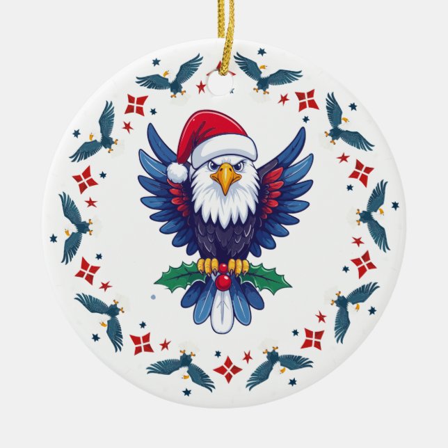 Patriotic Christmas American Bold Eagle Ceramic Ornament (Front)
