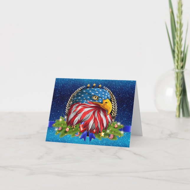 Patriotic Christmas American Eagle Note Card (Front)