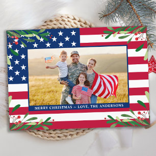 Patriotic Christmas Custom Photo American Flag  Holiday Card