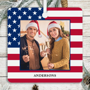 Patriotic Christmas Custom Photo USA American Flag Metal Tree Decoration
