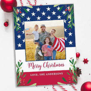 Patriotic Christmas Military Photo American Flag  Holiday Postcard