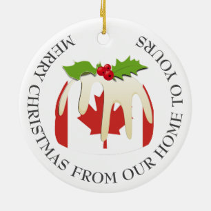 Patriotic   Christmas Pudding with   CANADA FLAG Ceramic Ornament