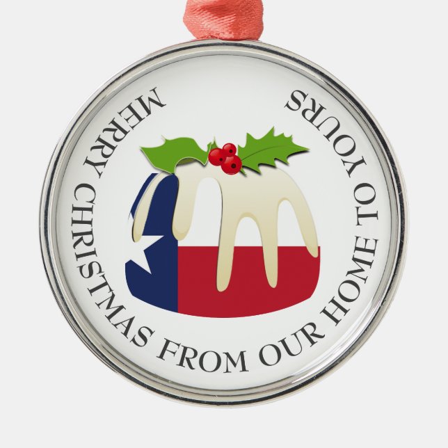 Patriotic | Christmas Pudding with | TEXAS FLAG Metal Ornament (Front)