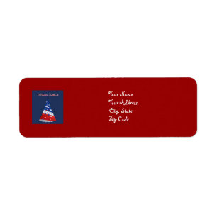 Patriotic Christmas, red, white, blue tree on red Return Address Label
