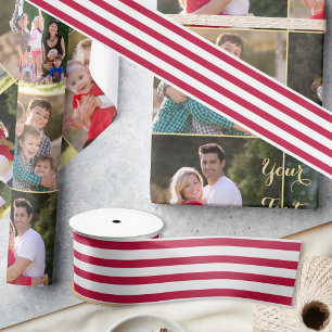 Patriotic Christmas Red White Stripes Gift Wrap Satin Ribbon