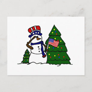 Patriotic Christmas Snowman Postcard