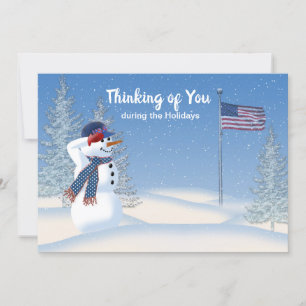 Patriotic Christmas Snowman Saluting, Card