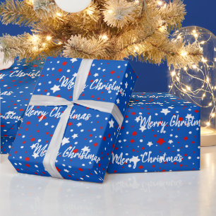 Patriotic Christmas Stars On Blue Wrapping Paper