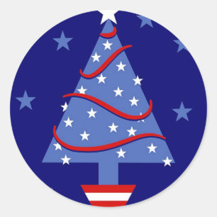 Patriotic Christmas Tree Classic Round Sticker