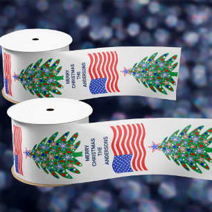 Patriotic Christmas Tree Cool USA Flag Holiday Satin Ribbon