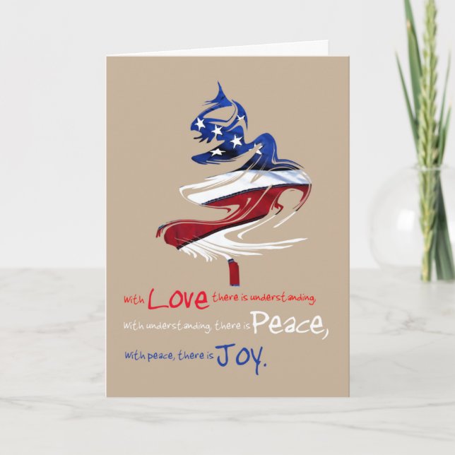 Patriotic Christmas Tree Love Peace Joy Holiday Card (Front)