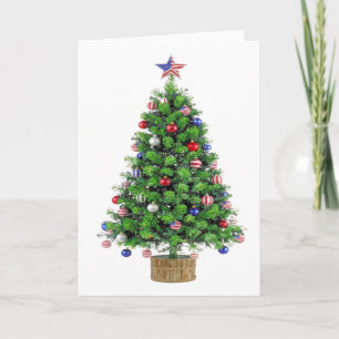 Patriotic Christmas Tree red white blue USA pride Holiday Card