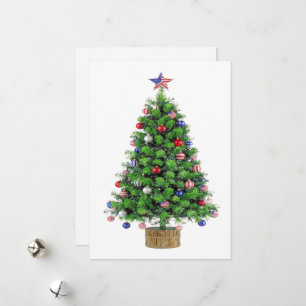 Patriotic Christmas Tree red white blue USA pride Holiday Card