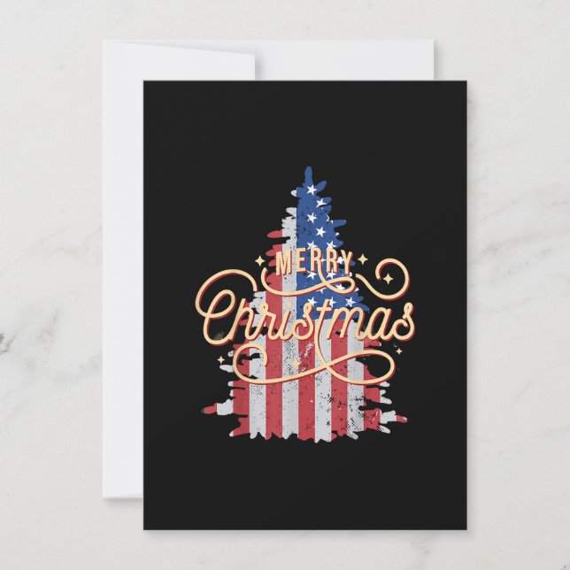 Patriotic Christmas Tree US Flag Retro Merry Chris Invitation (Front)