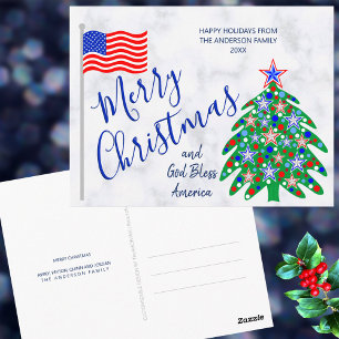 Patriotic Christmas Tree USA Flag Holiday Postcard
