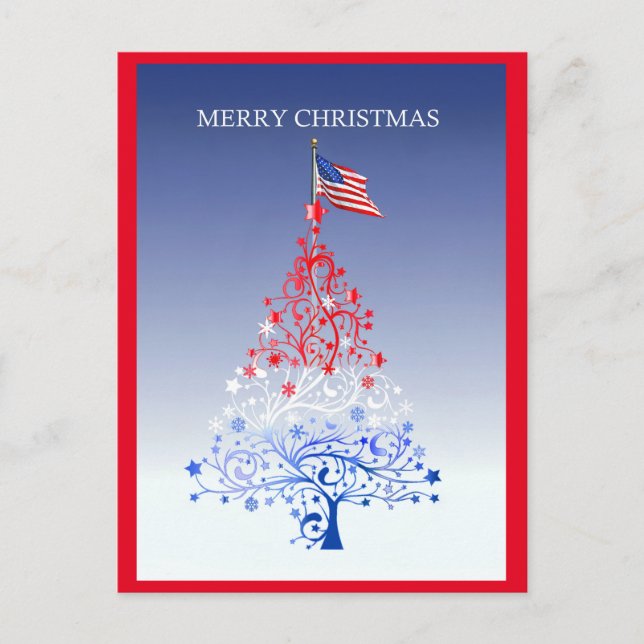 Patriotic Christmas Tree with American Flag Holida Holiday Postcard (Front)