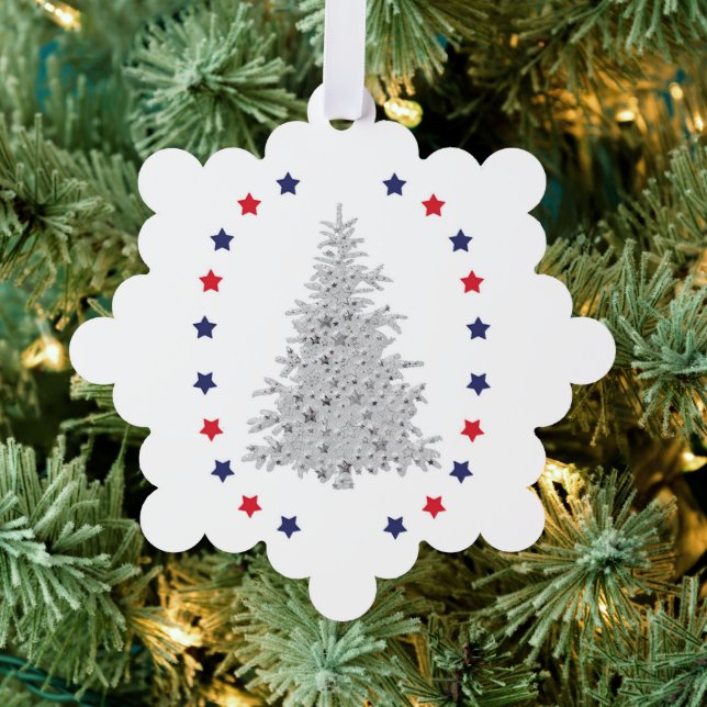 Patriotic Christmas tree with red and blue stars Tree Decoration Card (Insitu (Tree))