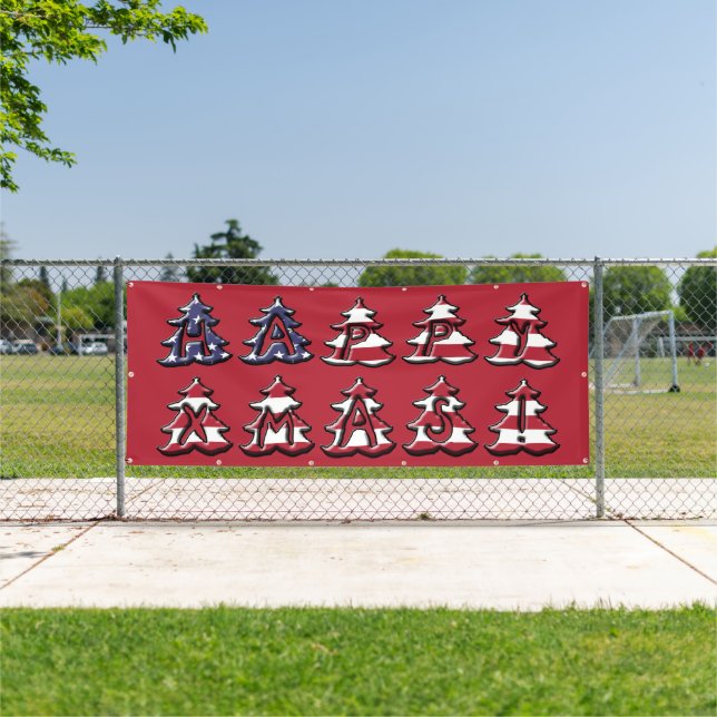 Patriotic Christmas Trees Happy XMAS Banner (Insitu)