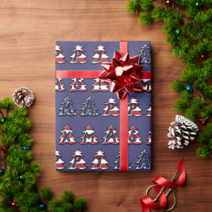 Patriotic Christmas Trees Happy XMAS Wrapping Paper