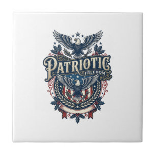 Patriotic Christmas Vector Graphic Tee (2) Ceramic Tile